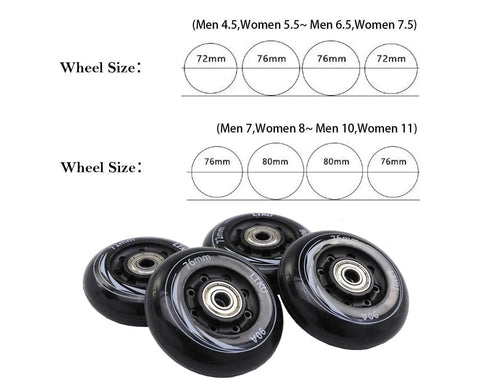 Inline skate wheel sizes and dimensions for Unisex Inline Skates For Adults And Youth, Black Comfort Rollerblades