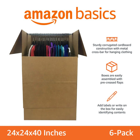 Dang Sturdy Cardboard Wardrobe Moving Boxes Featuring Heavy Duty Metal Clothes Hanger Bar Plus Durable Side Handles No Sweat Flat Setup Corrugated Storage Crates For Effortless Home Relocation 24 X 24 X 40 Inches Six Pack Bundle