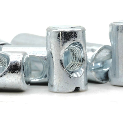 Top Shelf Cross Dowel Barrel Nuts Replacement Screws Built Different For Smooth Furniture Assembly - Zinc steel connector close-up.