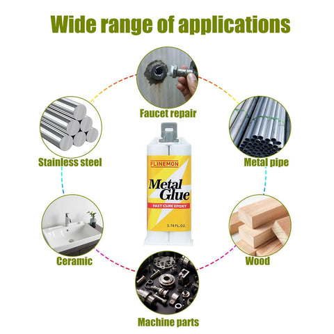 Flinemon Metal Glue bottle, 1.76 oz, fast cure epoxy adhesive, front view