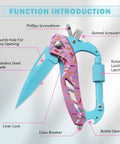 Six In One Carabiner Multitool With Folding Knife And Bottle Opener Glass Breaker Phillips And Flathead Screwdrivers EDC Survival Gear