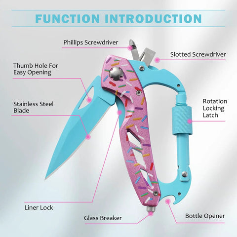 Six In One Carabiner Multitool With Folding Knife And Bottle Opener Glass Breaker Phillips And Flathead Screwdrivers EDC Survival Gear