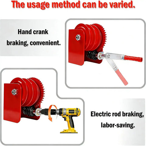Beefed Up Heavy Duty Ceiling Mounted Garage Storage Lift System With 300 Lb Capacity showing hand crank and electric rod braking options.
