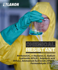 Person wearing 3 Pairs Nitrile Chemical Resistant Gloves Heavy Duty Reusable Rubber Work Gloves With Acid Alkali Oil Protection