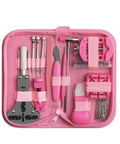 Badass Eight Piece Watch Repair Tool Kit Featuring Legit Link Pin Remover And Rock Hard Case Opener For Zero Hassle Strap Adjustments Plus Sharp Battery Swaps And Fresh Diy Wristwatch Fixes in pink carrying case.