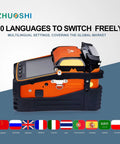 Six Motor Fiber Fusion Splicer with Core Alignment Visual Fault Locator and Optical Power Meter in multilingual setup.
