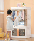 Kid Closet Organizer Kit With Collapsible Wardrobe, Plastic Bins, Hanging Rod, Stackable Shelves And Dresser Cabinet, 39.6 Gallon Capacity, Easy Kids Clothes And Toy Storage System For Tidy Rooms in bedroom setting