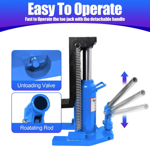 Heavy Duty Hydraulic Toe Jack And 20 Ton Claw Jack With 10 Ton Puller built tough, featuring detachable handle and unloading valve.
