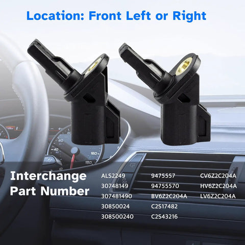 Heavy Duty Front Abs Wheel Speed Sensor Pair For Ford Escape Focus And Volvo displayed on dashboard, front left or right position.