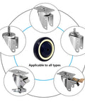 4 Inch Polyurethane Shopping Cart Wheels Pack Of Four With Stepped And Full Tread Face And Double Ball Bearing, diagram showing suitability for multiple mount types.