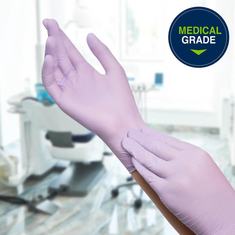 Lavender Nitrile Exam Gloves 3.1 Mil 9.5 Inches Medium All Day Comfort Box Of 250 Powder Free Non Sterile Disposable Gloves