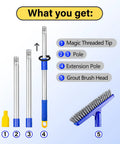 Long Reach Grout Brush With Adjustable Telescopic Handle Back Saver with 3 stainless poles and swivel scrub head parts