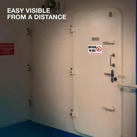 Heavy Duty Oxygen In Use Warning Signs, Straight Up No Smoking Open Flames Alert, Top Tier Waterproof Vinyl Stickers, Built Tough Medical Safety Decals For Home Care Clinics, 2 Pack on a door.