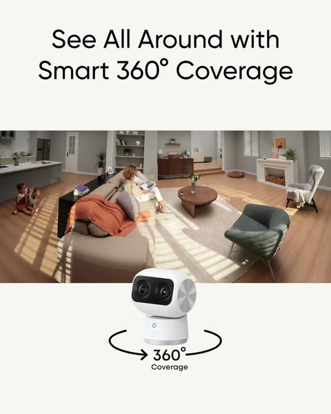 Top Tier 4K Indoor Security Camera With Dual Lenses And Smooth 8X Zoom No Monthly Fees Needed Total Peace Of Mind Watching Over Kids And Pets Keep Your Home Fully Covered in living room with 360° coverage.