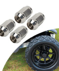 Top Shelf 16 Piece Chrome Lug Nut Kit For E Z Go And Club Car Golf Carts Fits 1/2-20 Size, chrome steel nuts shown with golf cart wheel