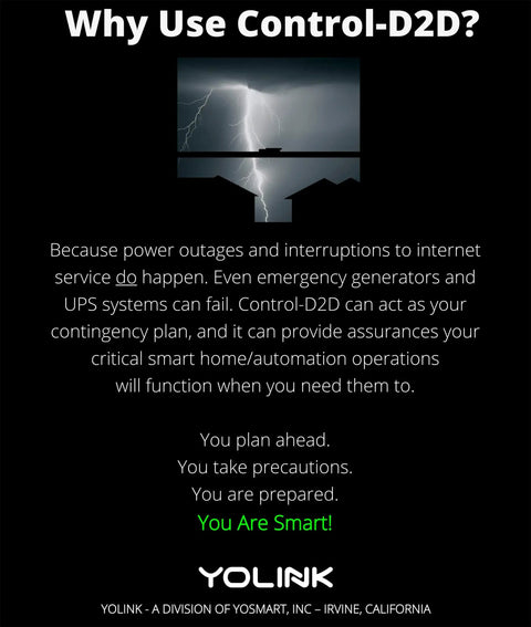 Smart Water Valve Controller With Long Range And IFTTT Hub Required Works With Alexa And Google Assistant Quarter Mile Range For Remote Water Control And Leak Prevention In Your Dope Smart Home promotional image with storm illustration and text about reliability during outages.
