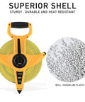 Heavy Duty Fiberglass Tape Measure 330 Feet 100 Meters Open Reel Built Tough displayed with ABS plastic material label