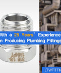 Stainless Steel 316 Hex Bushing Reducer Fittings 1/4 Inch Male To 1/8 Inch Female NPT Fit for marine use.