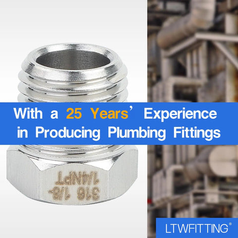 Stainless Steel 316 Hex Bushing Reducer Fittings 1/4 Inch Male To 1/8 Inch Female NPT Fit for marine use.