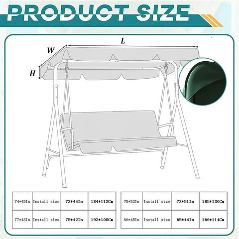 Porch Swing Canopy Replacement Waterproof UV Resistant 300D Heavy Duty Rip Proof Garden Hammock Top Cover Size 74x45 Inches Green