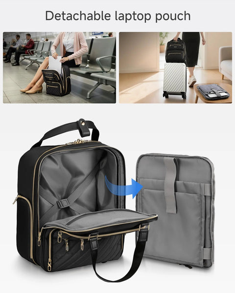 LUGGEX underseat carry-on luggage, 16-inch black soft-sided cabin bag with detachable laptop pouch.
