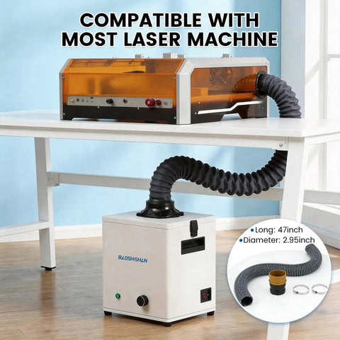 100W Solder Fume Extractor With 240m3h Suction, 3 Layer Filtration For Welding And Laser Cutting connected to laser machine