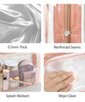 TSA Ready Travel Toiletry Bag Set, Clear Makeup Bags 3 Pack Medium, smooth metal zippers, rose pink see-through material