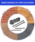 9 Piece Concrete Hole Saw Kit Heavy Duty With Tungsten Steel Core Bits For SDS Plus And SDS Max Shanks in front of application surfaces