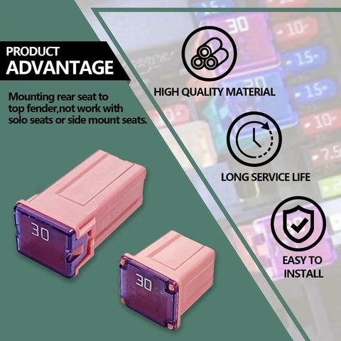 Road Ready And Hella Tough 30 Piece Auto Fuse Assortment Kit Standard Blade Setup For Cars Trucks And Suvs With Slick Color Codes that show 30 amp blade fuses in pink with easy installation.
