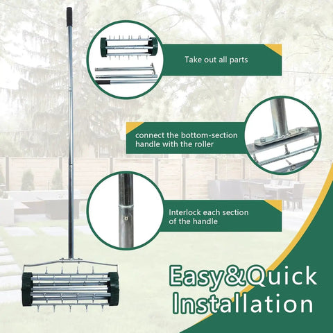 Heavy Duty Rolling Lawn Aerator With 1.4 Inch Spikes And 57 Inch Steel Handle, Push Spike Aerator assembly instructions