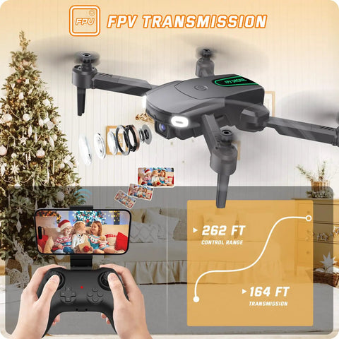 Foldable Camera Drone For Kids Beginners With Remote Control 1080P HD FPV Drone Two Batteries One Key Start And Landing Altitude