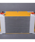 60 L/min Aluminum Hydraulic Oil Cooler Plate Heat Exchanger for small hydraulic stations, yellow and silver, front view