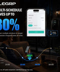 Man using app to schedule 40 Amp Level Two Electric Vehicle Charger 9 Point 6 Kilowatt J1772 Standard Nema 14 50 Plug 25 Foot Heavy Duty Cord.