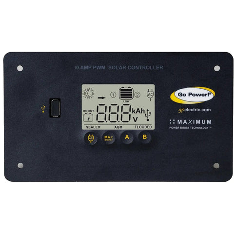10 Amp digital charge controller from the 80W Solar Panel Kit With Monocrystalline Panels For 12V power on RVs and off-grid use