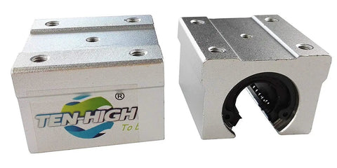 Close-up of SBR20UU preloaded blocks from SBR20 350mm Linear Guide Rail with visible bearings for CNC rigs and 3D printers.