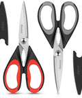 Heavy Duty Kitchen Scissors Set Eight And A Half Inch Two Pack Stainless Steel Shears For Meat Poultry Food Prep With Protective Sheath
