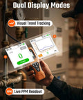 Rechargeable Gas Leak Detector With 10 Inch Goose Neck And Fast Active Sampling Fan shown in dual display mode
