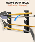 Heavy Duty Wall Mount Garage Tool Organizer Rack For No Fuss Long Handled Gear Like Shovels Rakes And Brooms, 250 Lbs Capacity