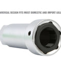 Axle Spindle Rethreading Tool Kit for Damaged Threads with Metric and SAE Chasers, showing universal fit design.