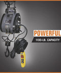 Bannon Compact Electric Cable Hoist 1100 Lb Capacity 95ft Lift with control pendant and galvanized rope attached.