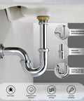 Brass P-Trap Sink Waste Kit For Basin With Reducing Washer 1-1/2 Inch Inlet 22 Gauge Chrome Plated Slip Joint Easy Install No Tools Needed