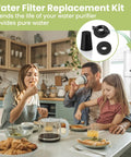 Family enjoying breakfast with All In One Replacement Kit For Gravity Water Filter System Elements Compatible With Berkey Black Activated Carbon Filters