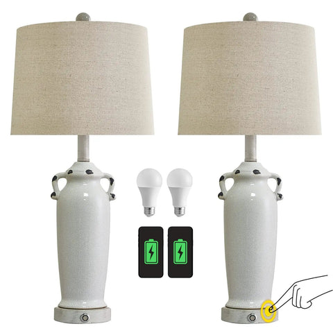 25.75 Inch Farmhouse Ceramic Table Lamps Set Of 2 With 3 Way Dimmable Touch Control Modern Vintage Rustic Nightstand