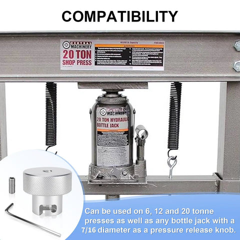 Beefy Heavy Duty Aluminum Bottle Jack Valve Release Knob Replacement for hydraulic press with compatibility details