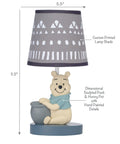 Pooh Themed Lamp With Shade And Bulb For Kids Room, Winnie The Pooh Night Light With Honey Pot, Geometric Shade, 11.5 Inches Tall