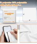 Ultra Absorbent Microfiber Wipes 6x6 Inches, demonstrating high absorbency on phone and texture detail, 100 Pcs No Lint Cleaning