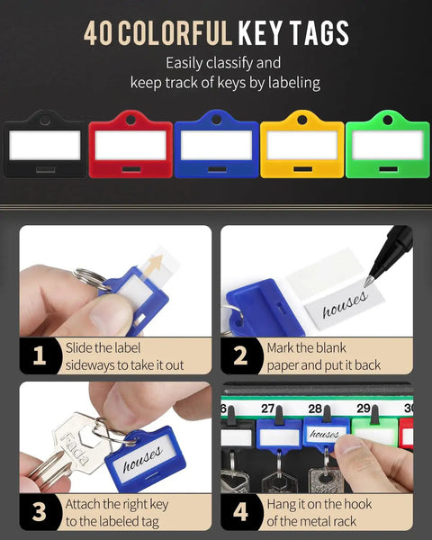 40 Position Key Cabinet With Resettable 3 Digit Combination Lock, Steel Key Organizer for Indoor Use, colorful key tags