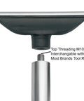 Top Shelf Heavy Duty Wood Lathe Tool Rest With Six Inch Hardened Steel Bearing Bar shows top threading and interchangeability features.