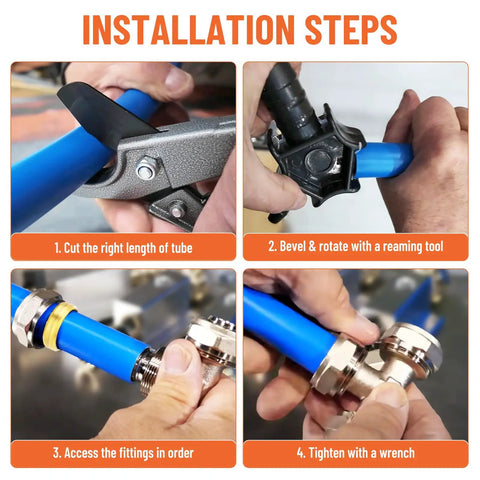 Installation steps for Three Quarters Inch Air Piping Fitting Elbow Kit For 200 PSI Pro Grade Nickel Plated Brass With Double O Ring.
