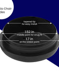 Patio Chair Feet Caps 1.5 Inch Black 32 Pack UV Resistant Plastic Furniture Leg Caps showing taper and fit dimensions